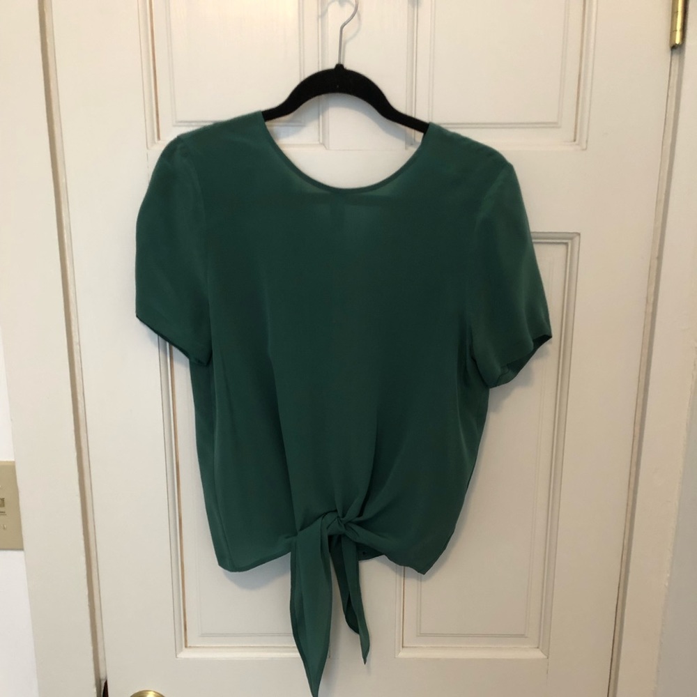 Madewell Silk Button-Back Tie Front Tee Top, m